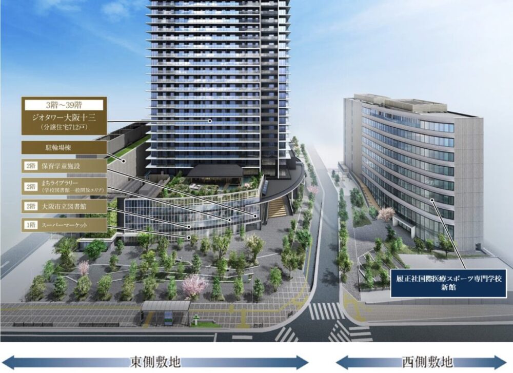 十三 大阪 淀川 タワマン マンション ジオタワー大阪十三 図書館 スーパー フードスタイル ダイエー 